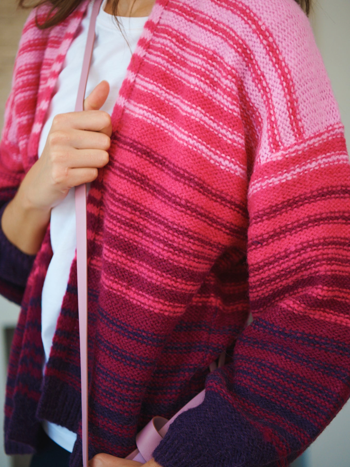 Misha alpaca blend stripe cardigan - Pink Stripe