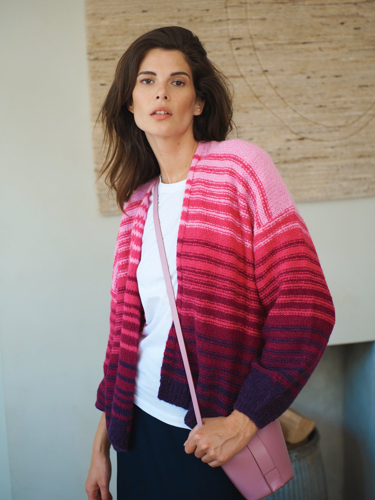 Misha alpaca blend stripe cardigan - Pink Stripe