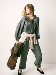 Lenni silk twill top - Khaki | NRBY Clothing