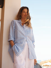 Winona cotton linen stripe shirt - Provence Blue | NRBY Clothing