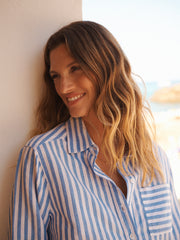 Winona cotton linen stripe shirt - Provence Blue | NRBY Clothing