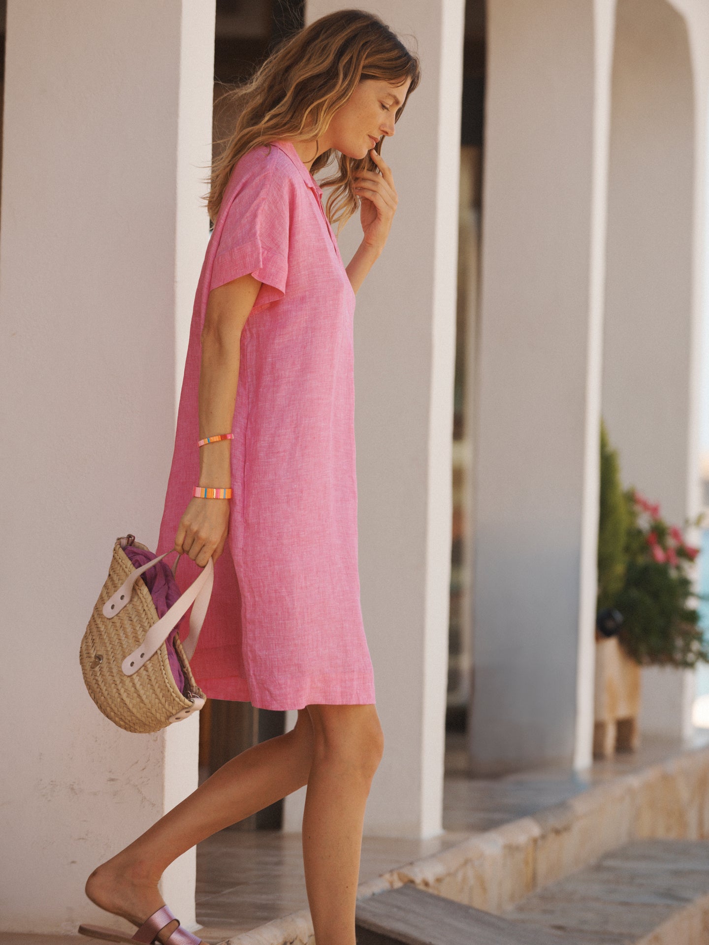 Shelly linen dress - Cherry Pink