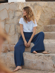 Pippi cotton double cloth wide trousers - Navy | NRBY Clothing