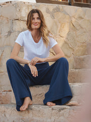 Pippi cotton double cloth wide trousers - Navy | NRBY Clothing