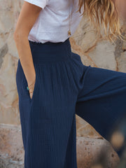 Pippi cotton double cloth wide trousers - Navy | NRBY Clothing