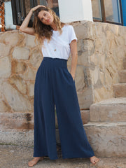 Pippi cotton double cloth wide trousers - Navy | NRBY Clothing