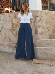 Pippi cotton double cloth wide trousers - Navy | NRBY Clothing