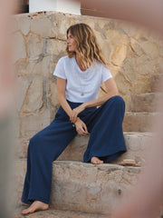Pippi cotton double cloth wide trousers - Navy
