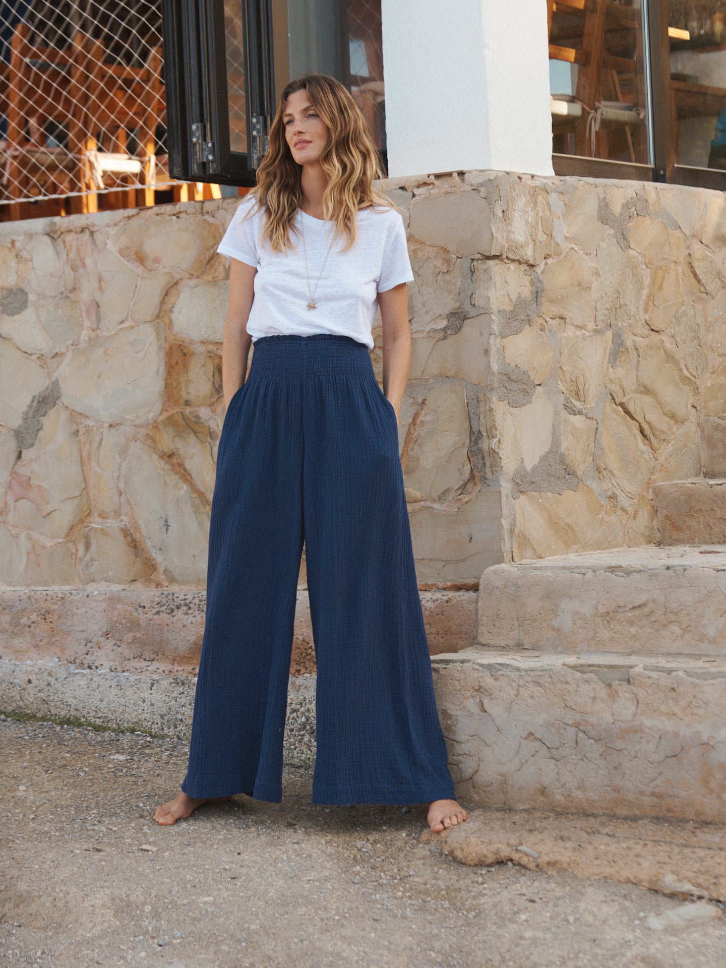 Pippi cotton double cloth wide trousers - Navy