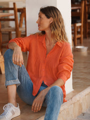 Lydia gauze linen pintuck shirt - Orange | NRBY Clothing