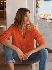 Lydia gauze linen pintuck shirt - Orange | NRBY Clothing