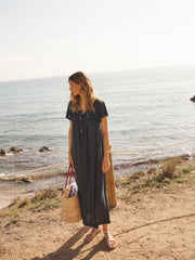 Bridget linen jersey dress - Navy | NRBY Clothing
