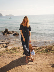 Bridget linen jersey dress - Navy | NRBY Clothing