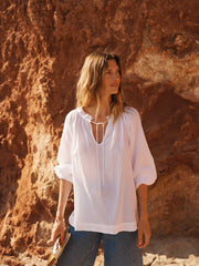 Chevalier cotton shadow stripe top - White | NRBY Clothing