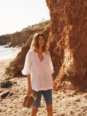 Chevalier cotton shadow stripe top - White | NRBY Clothing
