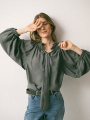 Lenni silk twill top - Khaki | NRBY Clothing