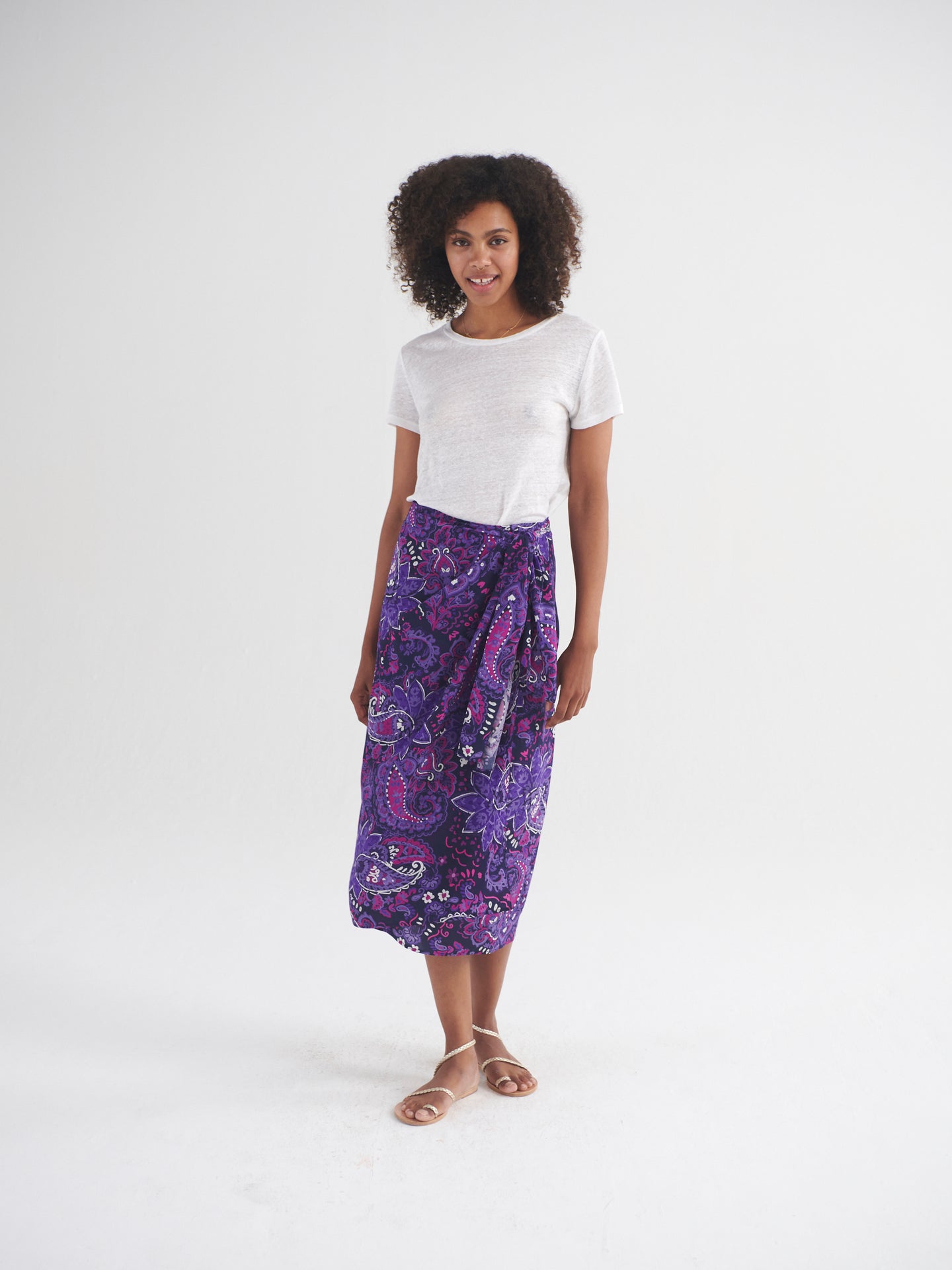 Himari silk giant painterly paisley skirt - Giant Paisley Navy