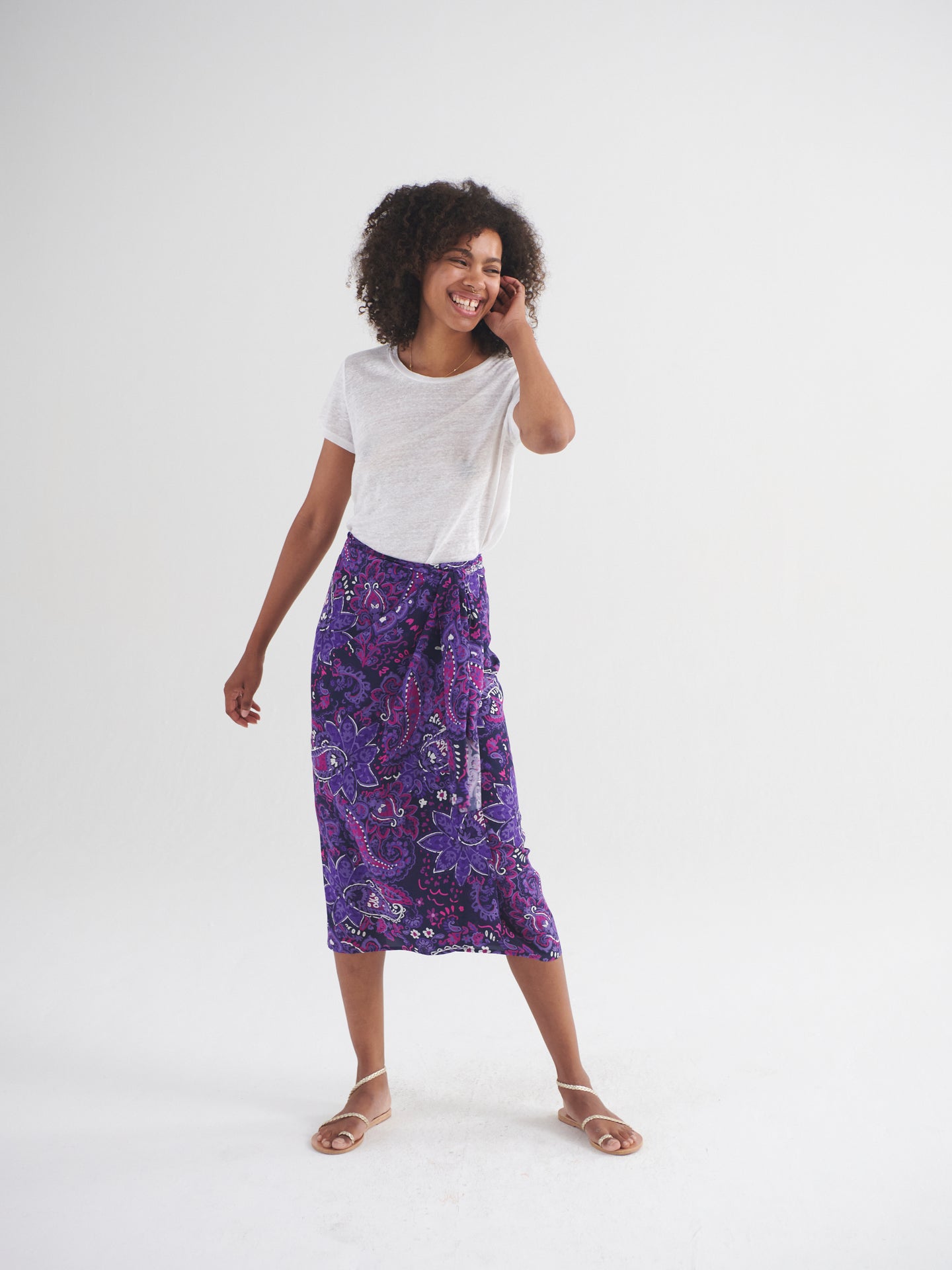 Himari silk giant painterly paisley skirt - Giant Paisley Navy