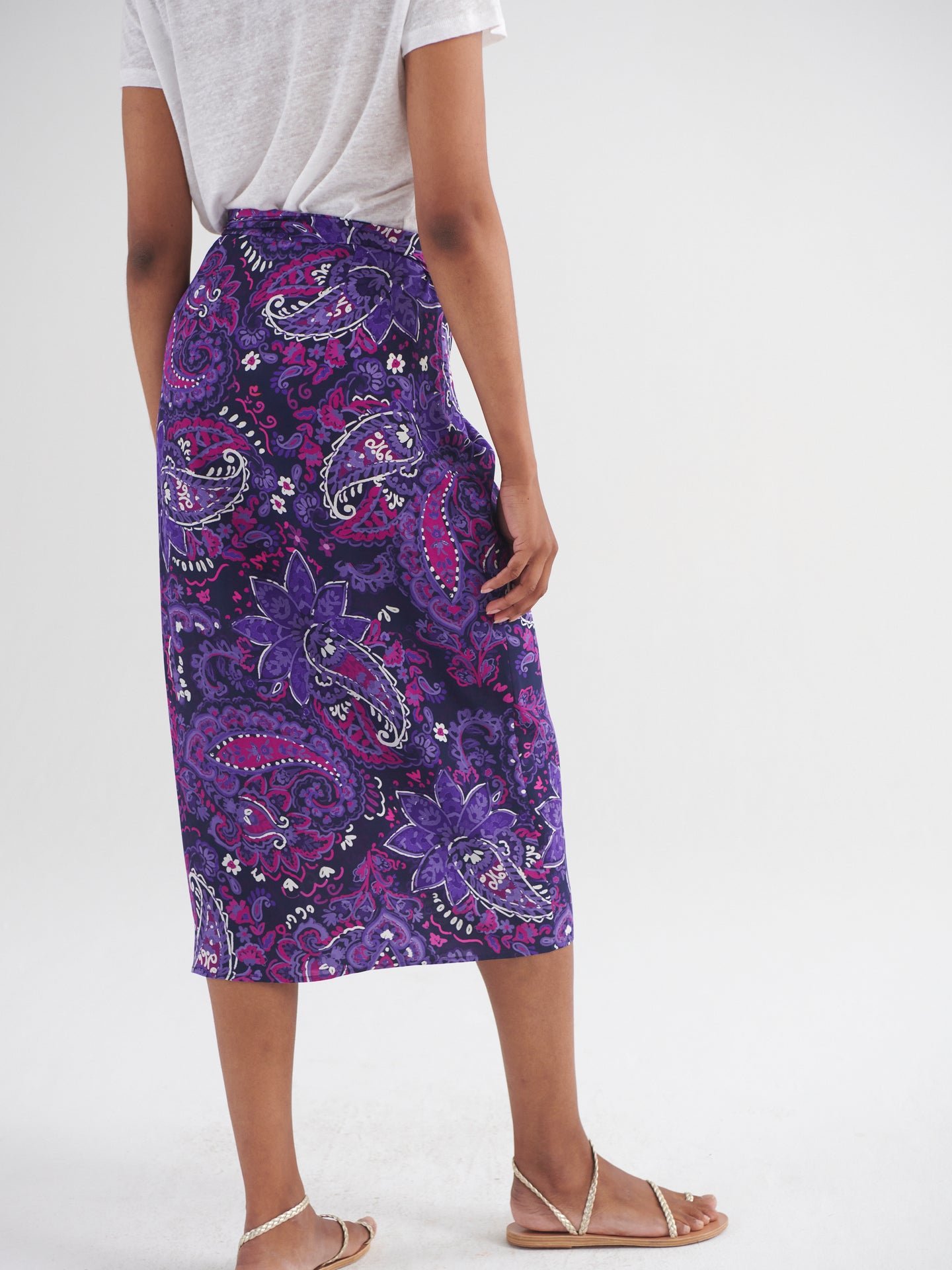 Himari silk giant painterly paisley skirt - Giant Paisley Navy