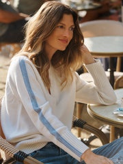 Salma side stripe sweater - Cream / Soft Blue | NRBY Clothing