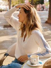 Salma side stripe sweater - Cream / Soft Blue | NRBY Clothing