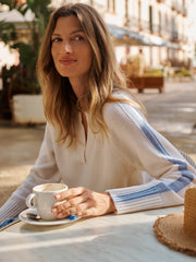 Salma side stripe sweater - Cream / Soft Blue | NRBY Clothing