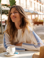 Salma side stripe sweater - Cream / Soft Blue | NRBY Clothing