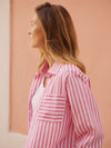 Winona cotton linen stripe shirt - Cherry Pink