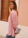 Winona cotton linen stripe shirt - Cherry Pink