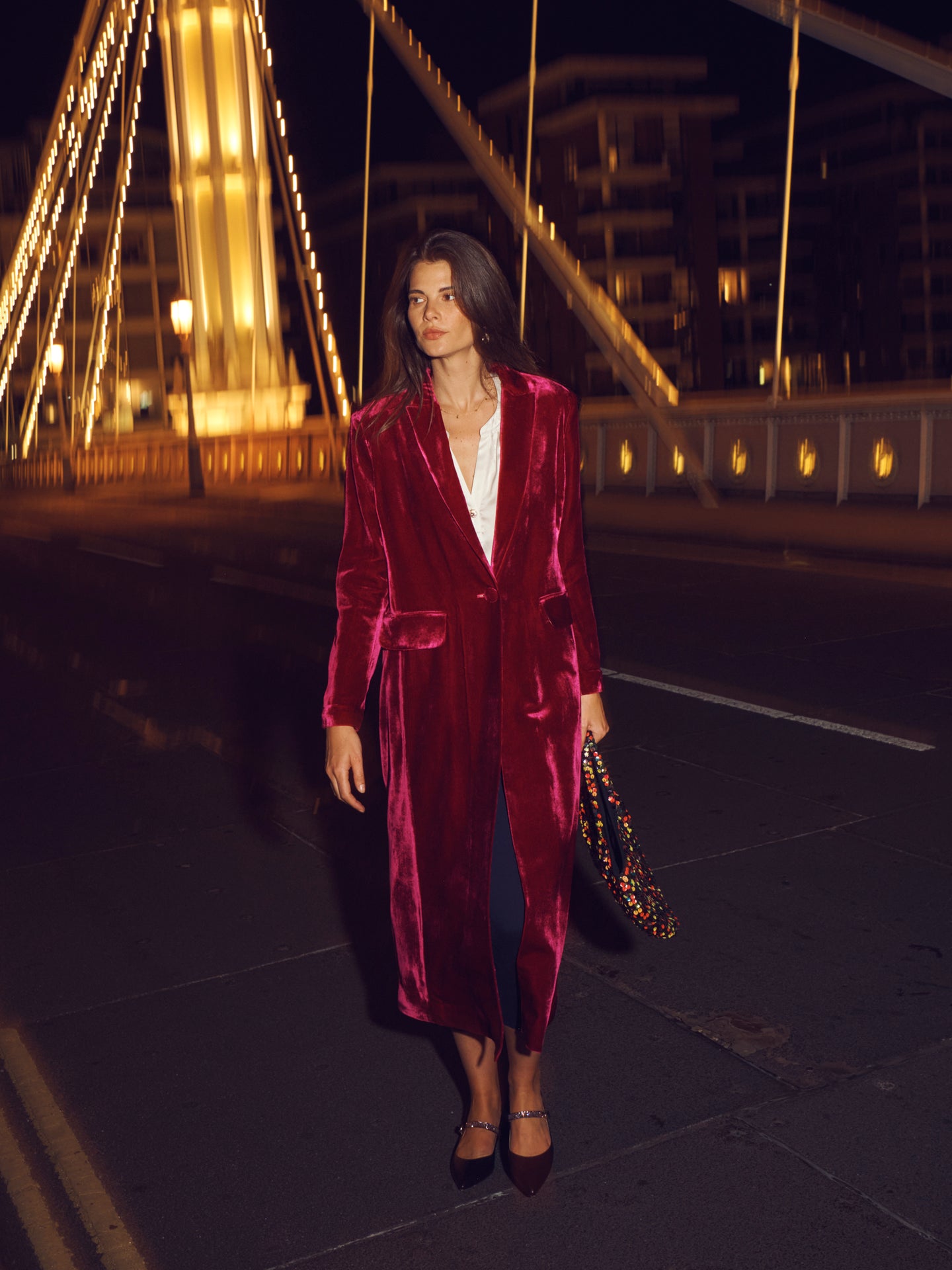 Odette silk blend velvet opera coat - Hot Pink