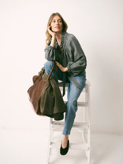 Lenni silk twill top - Khaki | NRBY Clothing