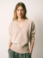 Devora merino side stripe sweater - Oyster / Ivory | NRBY Clothing