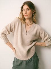 Devora merino side stripe sweater - Oyster / Ivory | NRBY Clothing