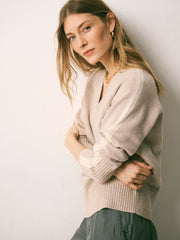Devora merino side stripe sweater - Oyster / Ivory | NRBY Clothing