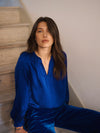 Nikki silk satin shirt - Lapis Blue