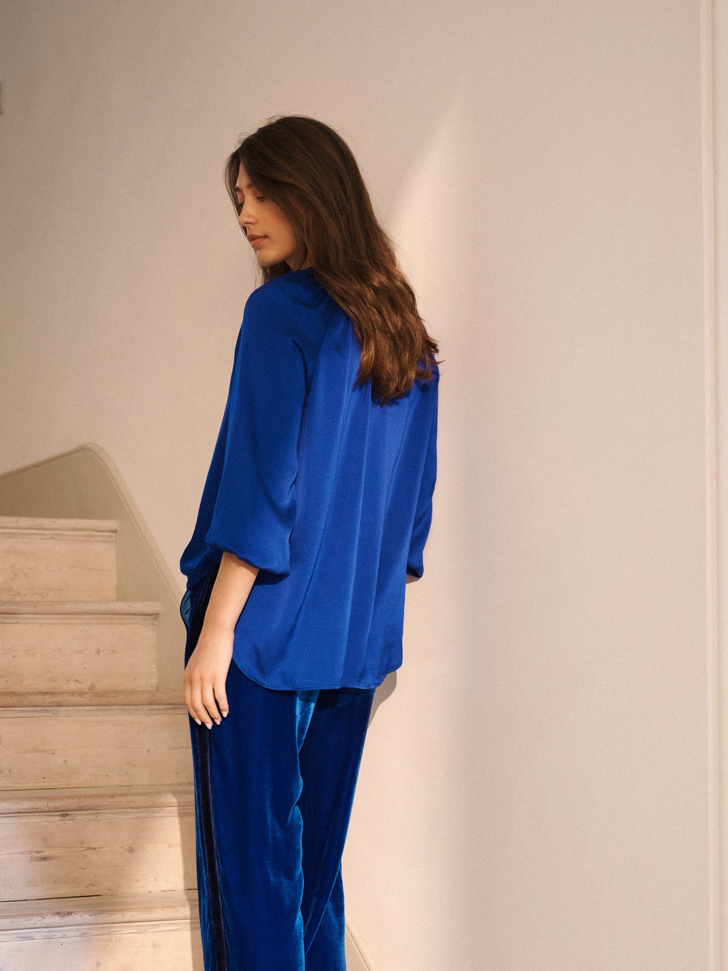 Nikki silk satin shirt - Lapis Blue