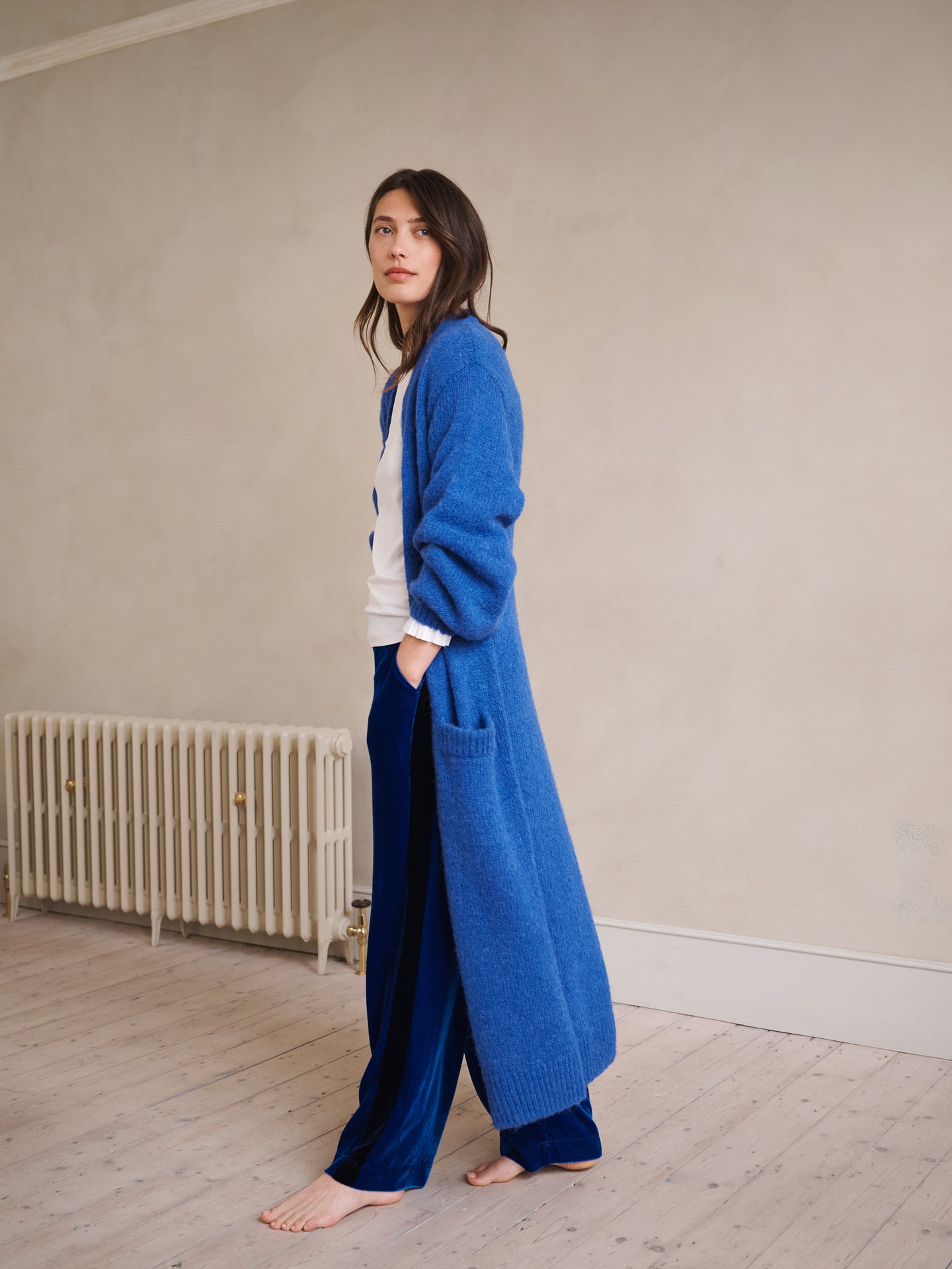 Carolyn chunky knit maxi cardigan in cobalt blue NRBY Clothing