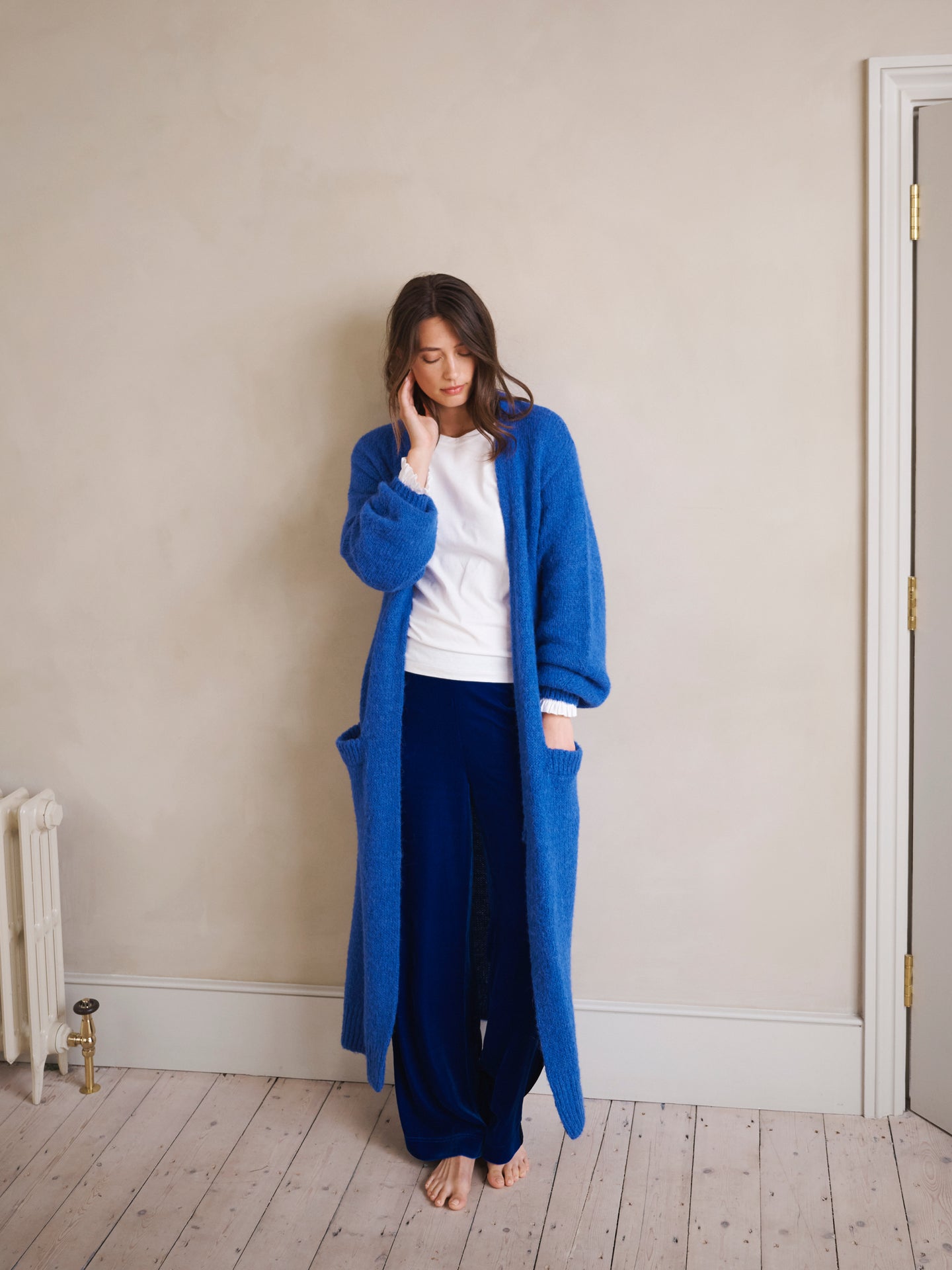 Carolyn chunky knit maxi cardigan - Cobalt Blue