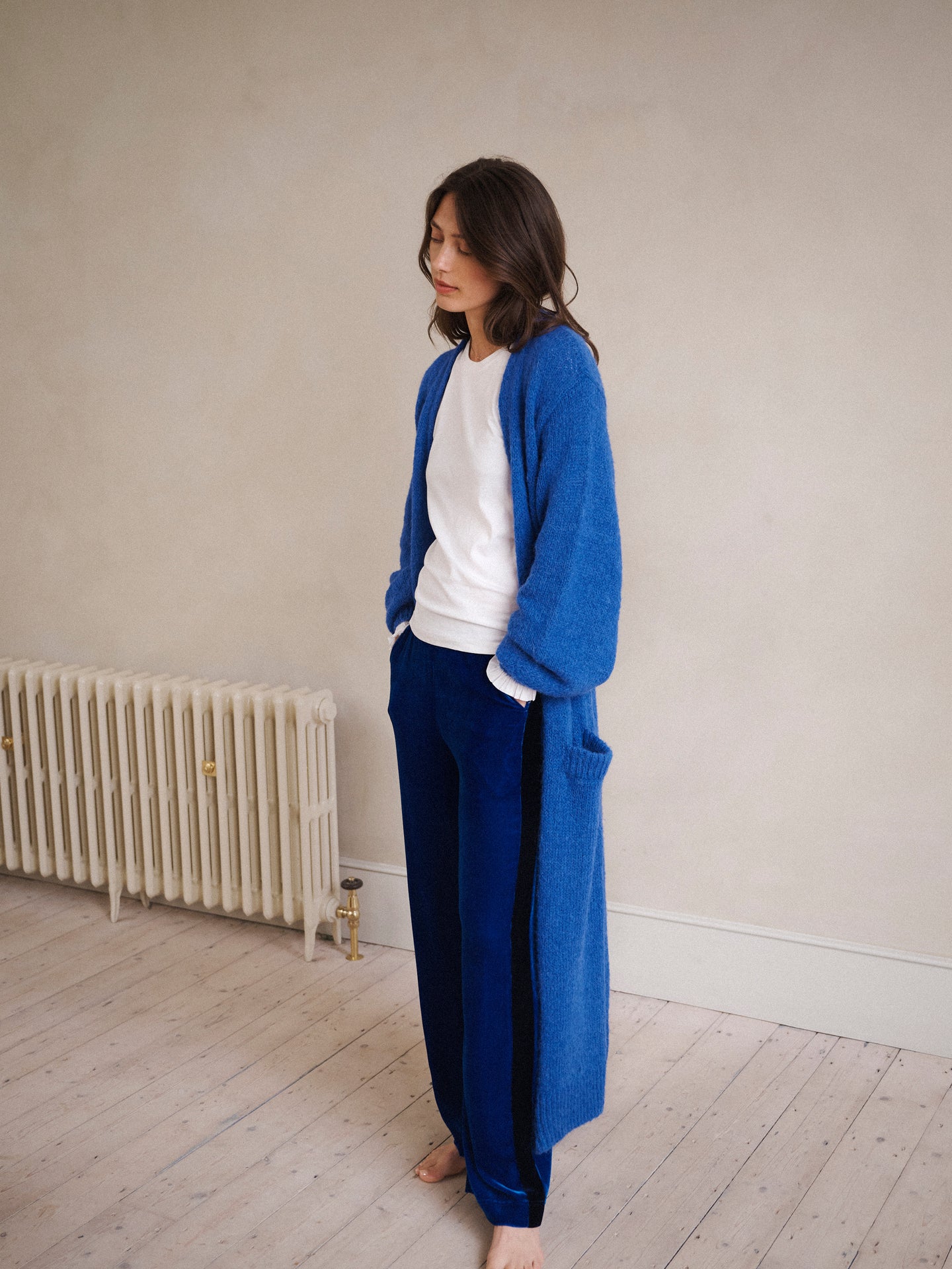 Carolyn chunky knit maxi cardigan - Cobalt Blue