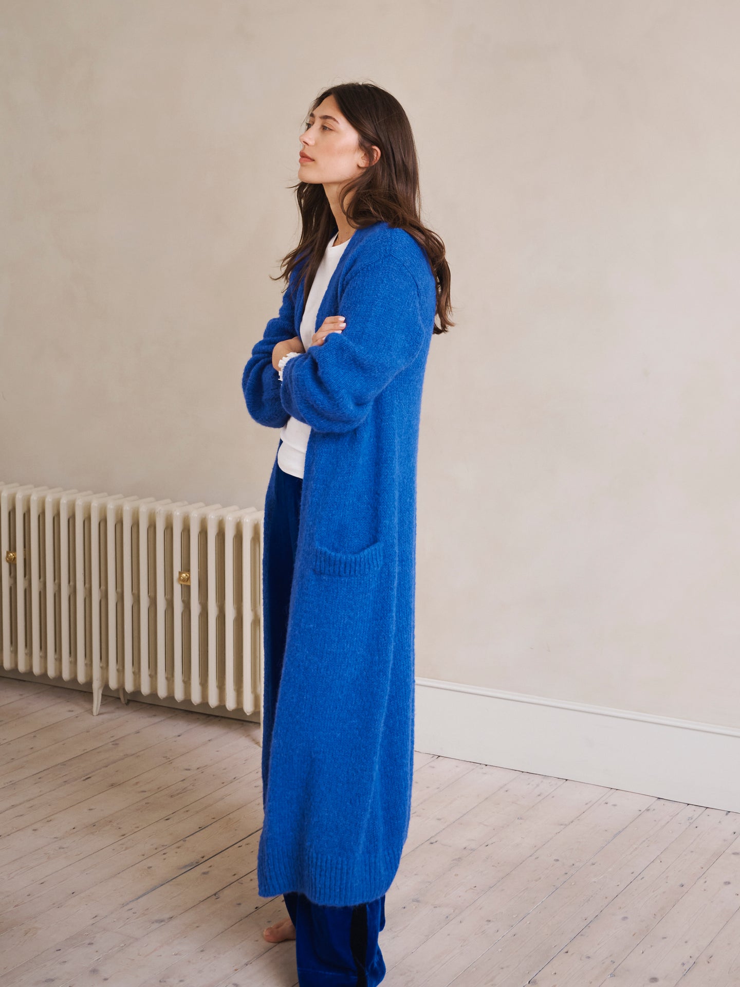 Carolyn chunky knit maxi cardigan - Cobalt Blue