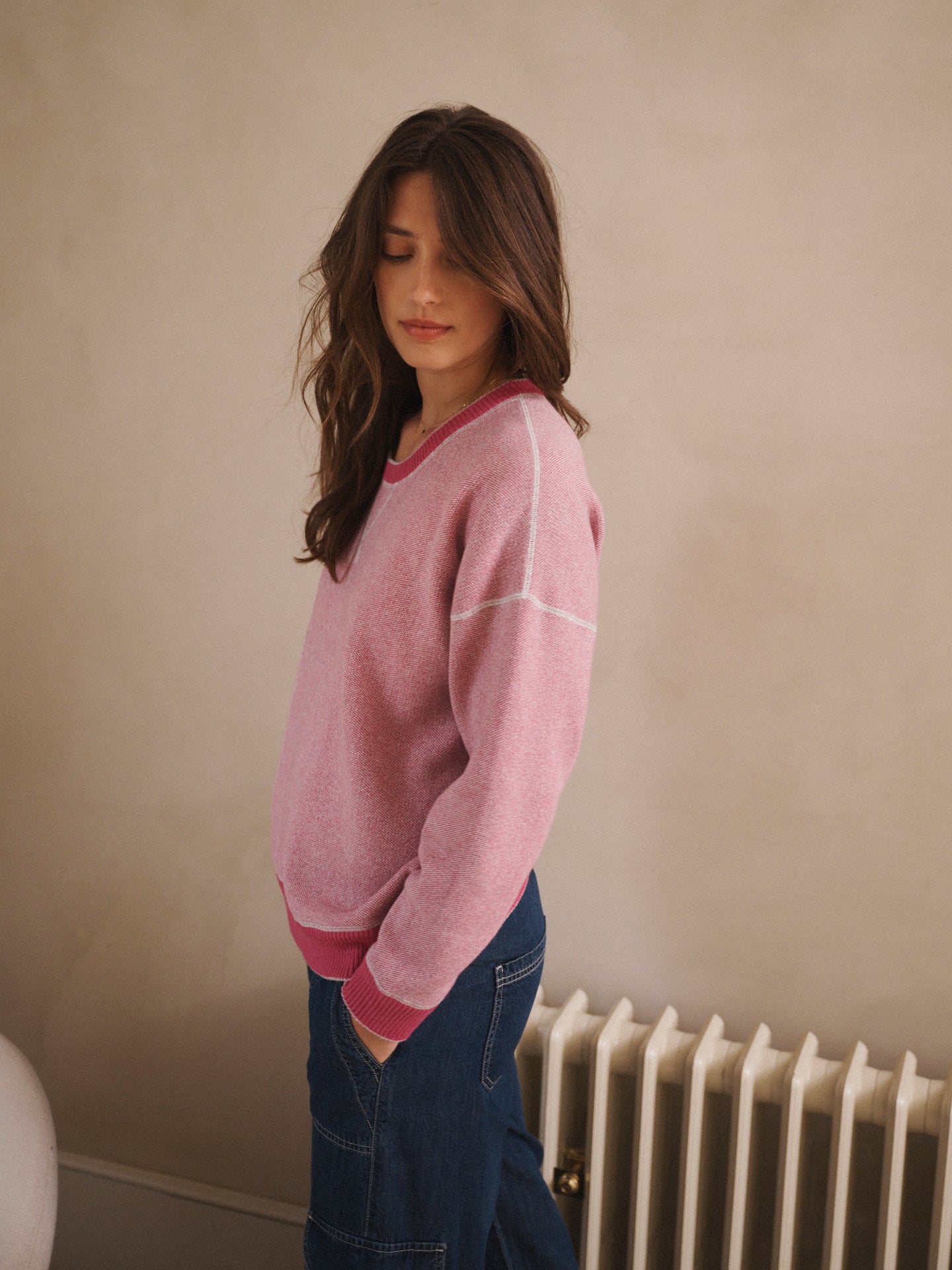 JoJo reversible cotton cashmere sweater - Raspberry / Soft Grey