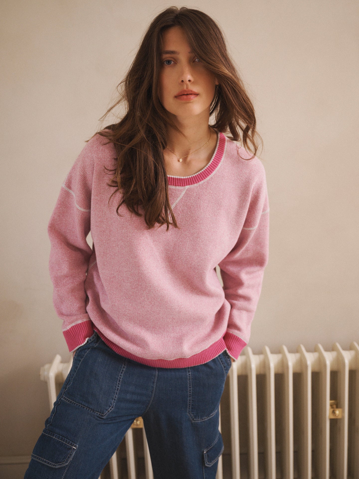 JoJo reversible cotton cashmere sweater - Raspberry / Soft Grey