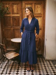 Addison cotton double cloth maxi dress - Navy | NRBY Clothing