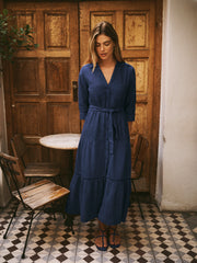 Addison cotton double cloth maxi dress - Navy | NRBY Clothing