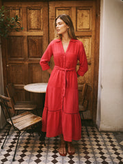 Addison cotton double cloth maxi dress - Red | NRBY Clothing
