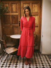 Addison cotton double cloth maxi dress - Red | NRBY Clothing