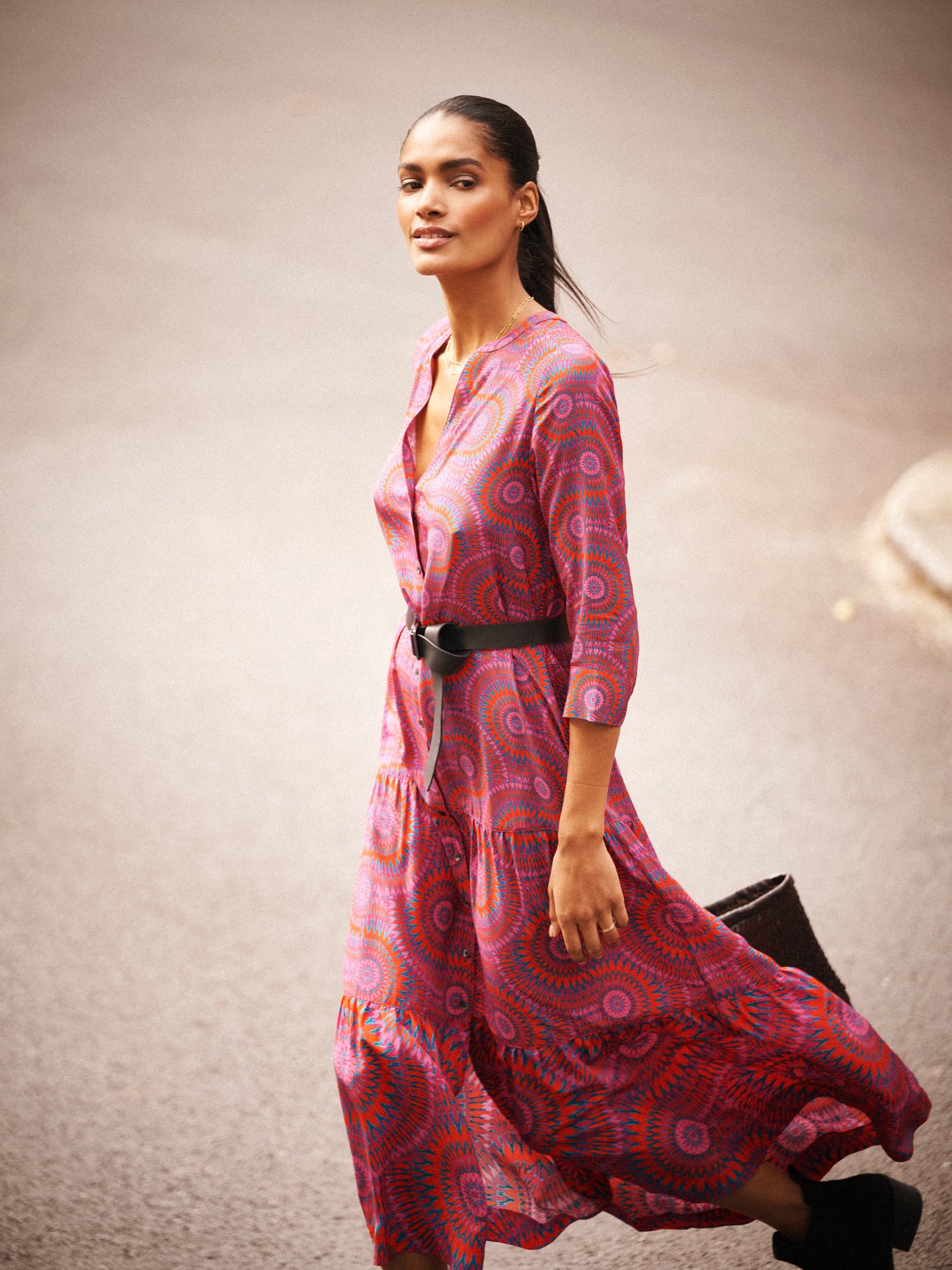 Avery silk pink batik maxi dress