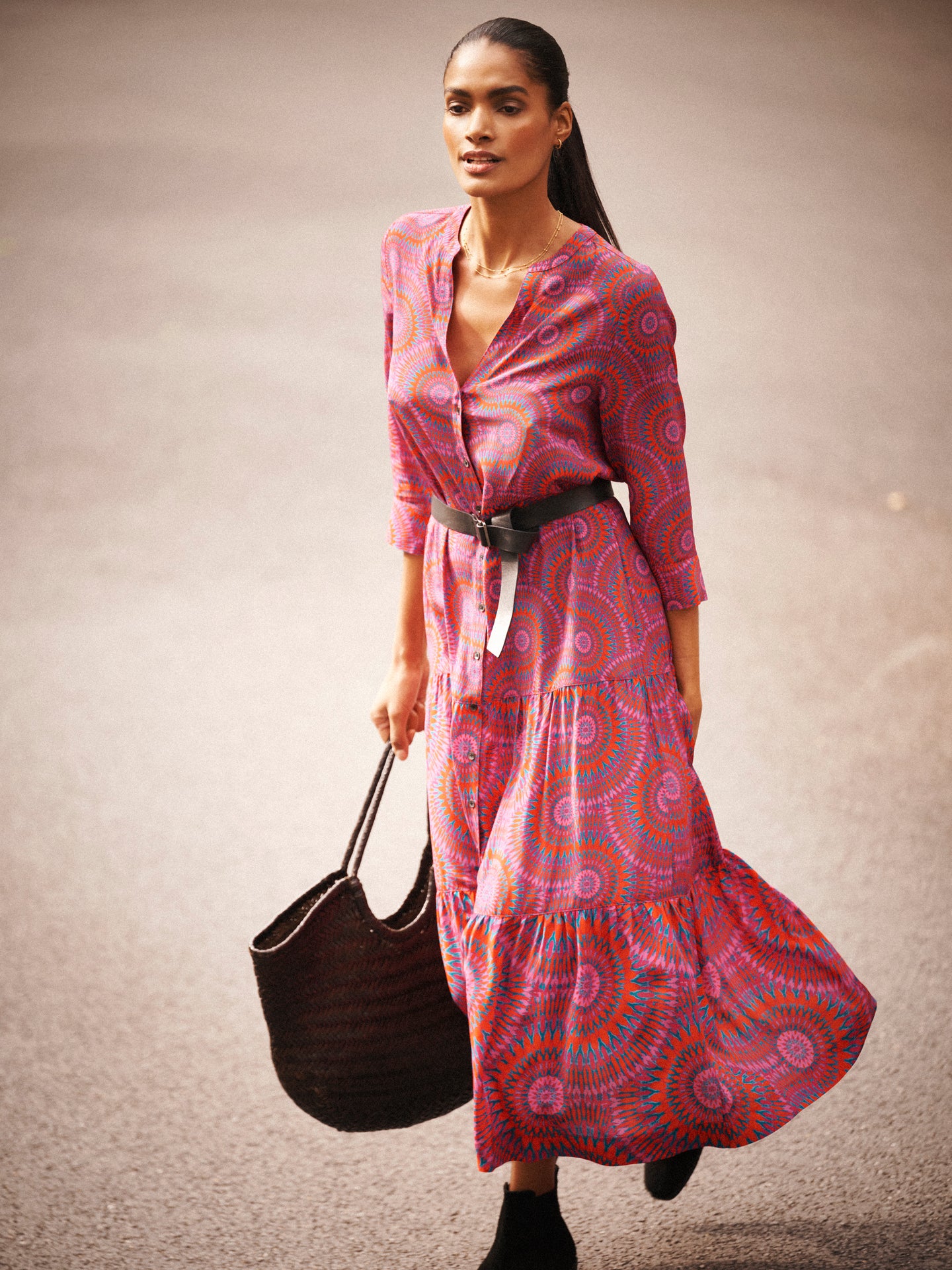 Avery silk pink batik maxi dress