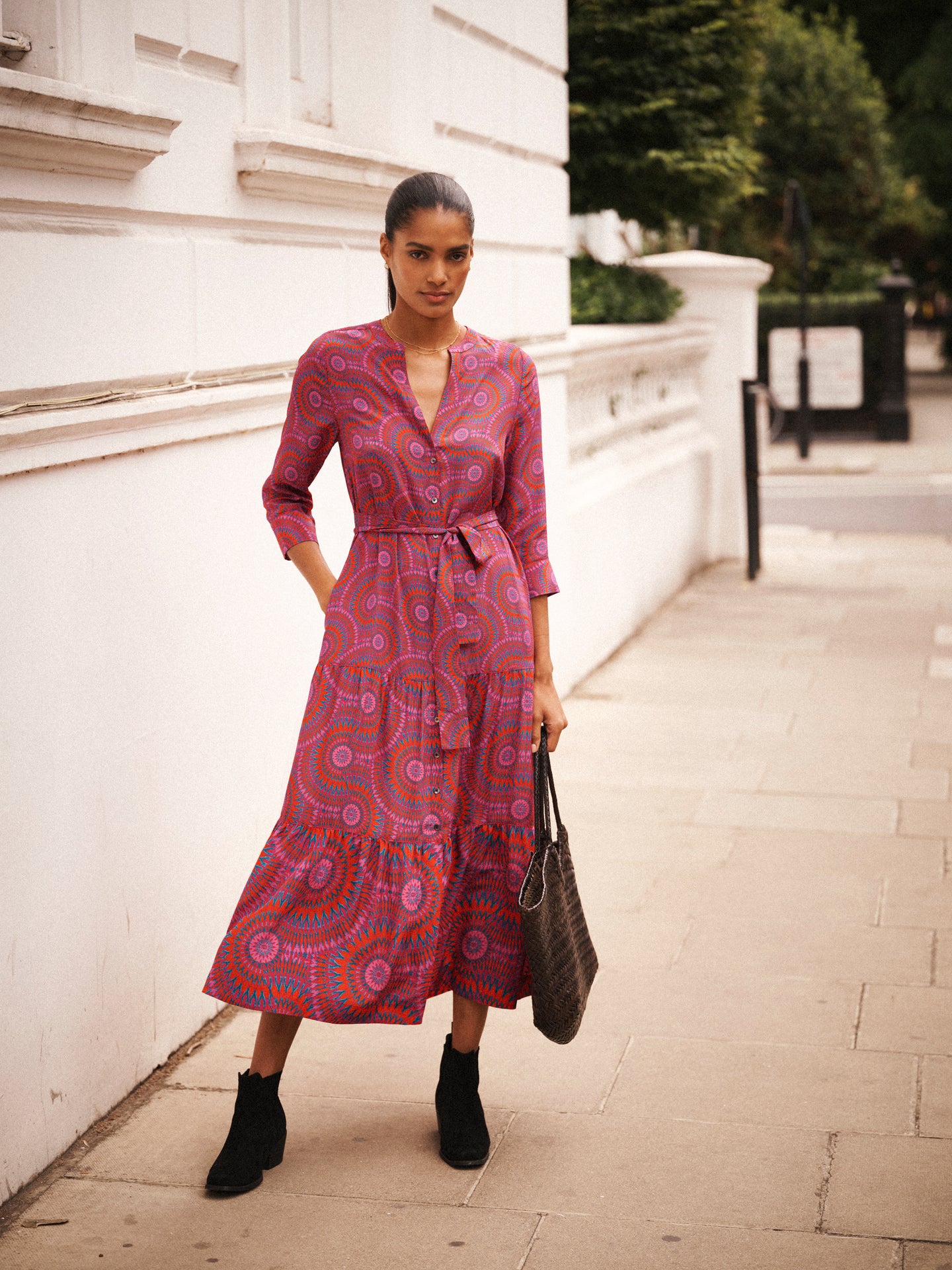 Avery Silk Pink Batik Dress | NRBY Clothing Avery Silk Pink Batik Dress | NRBY Clothing
