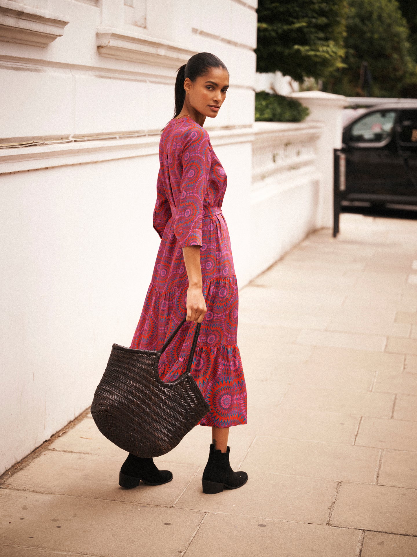 Avery silk pink batik maxi dress